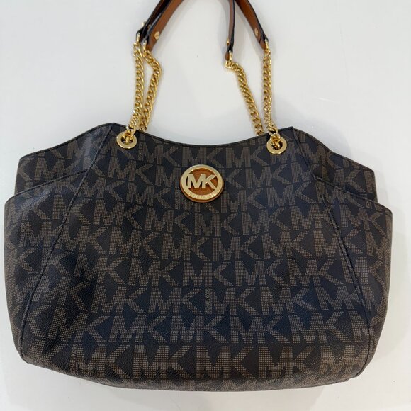 Michael Kors Jet Set Travel Brown Top Zip MK Signature Purse w/ Wallet - Picture 5 of 14